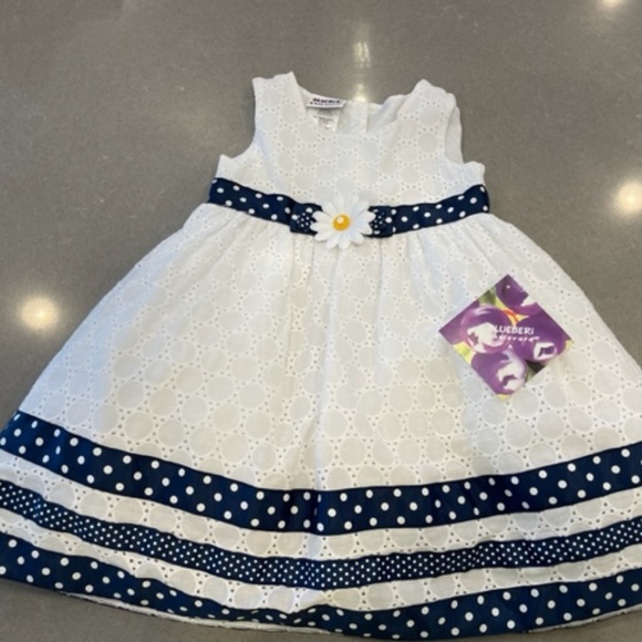 24M Toddler Navy & White Dress Full Skirt -Worn 1x-Like new - Picture 1 of 8